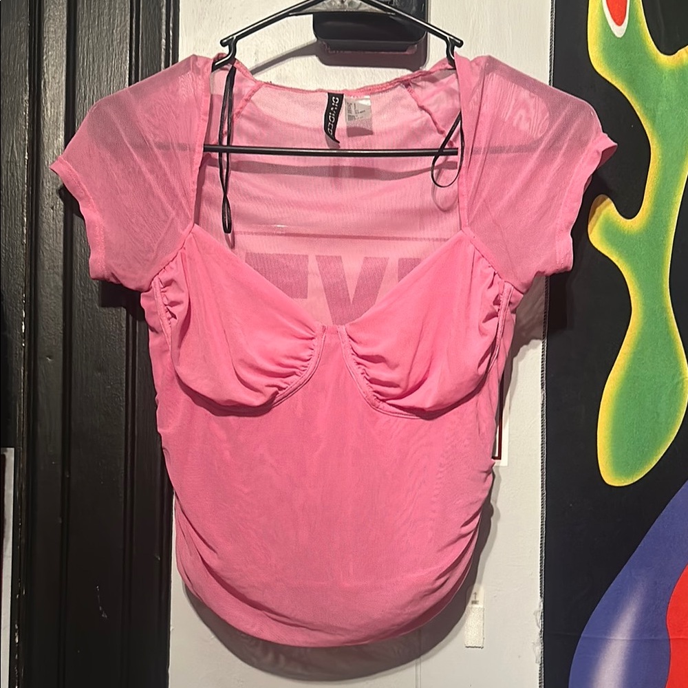 Divided Pink Ruched Fitted Blouse